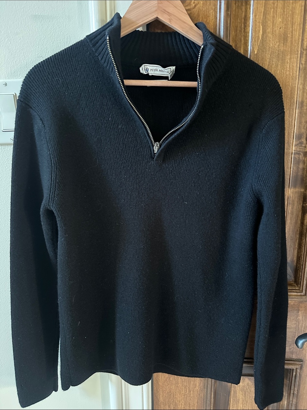 Peter Millar Men’s Med Black quarter-Zip Merino Sweater EUC